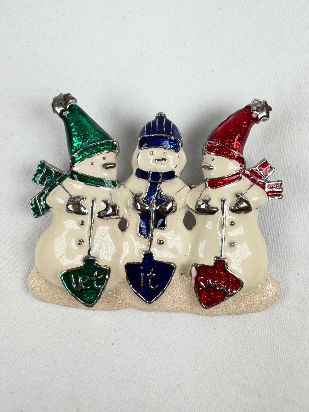 Vintage Snowman Trio Christmas Holiday Brooch Pin Jewelry
